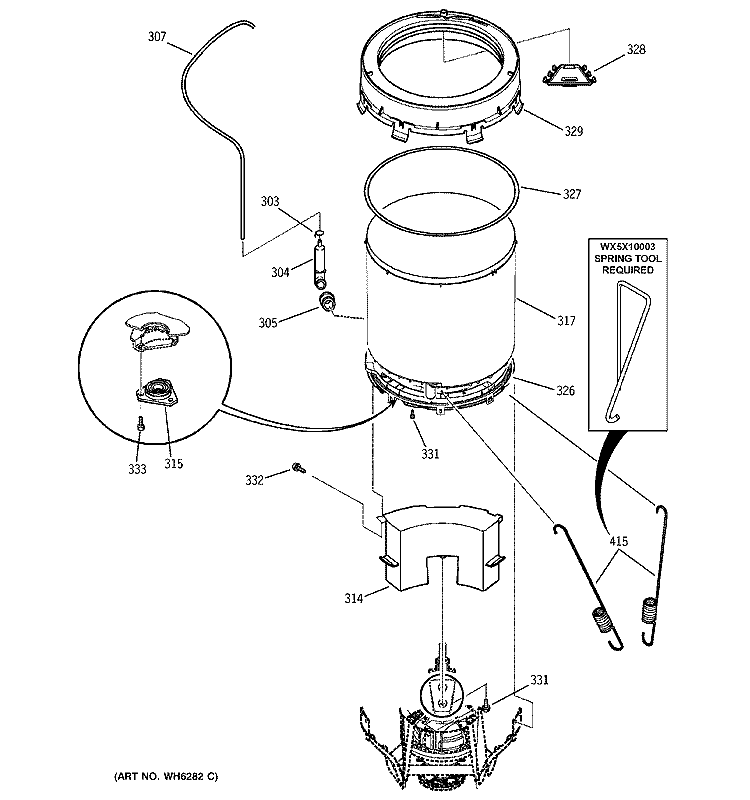 OUTER TUB & PRESSURE TUBE Diagram and Parts List for WDSS4120A0WW  General Electric Washer