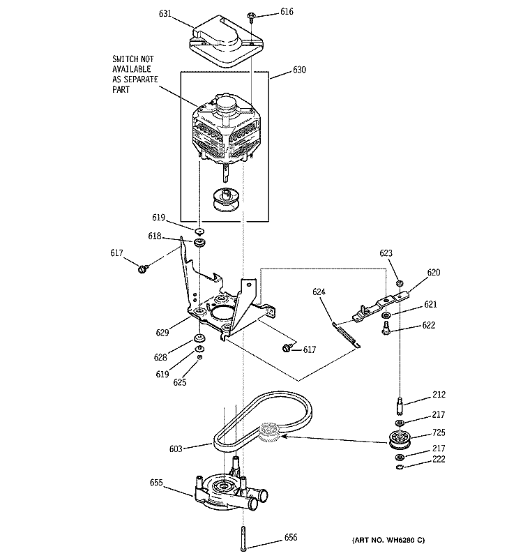 MOTOR, BELT, PUMP & IDLER ASSY. Diagram and Parts List for WDSS4120A0WW  General Electric Washer
