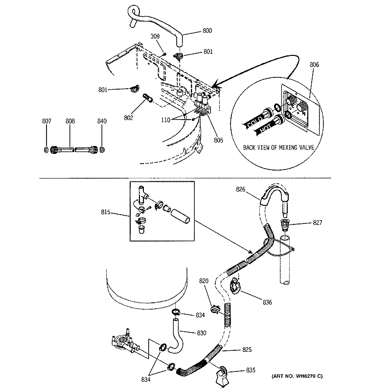MIXING VALVE & HOSES Diagram and Parts List for WDSS4120A0WW  General Electric Washer