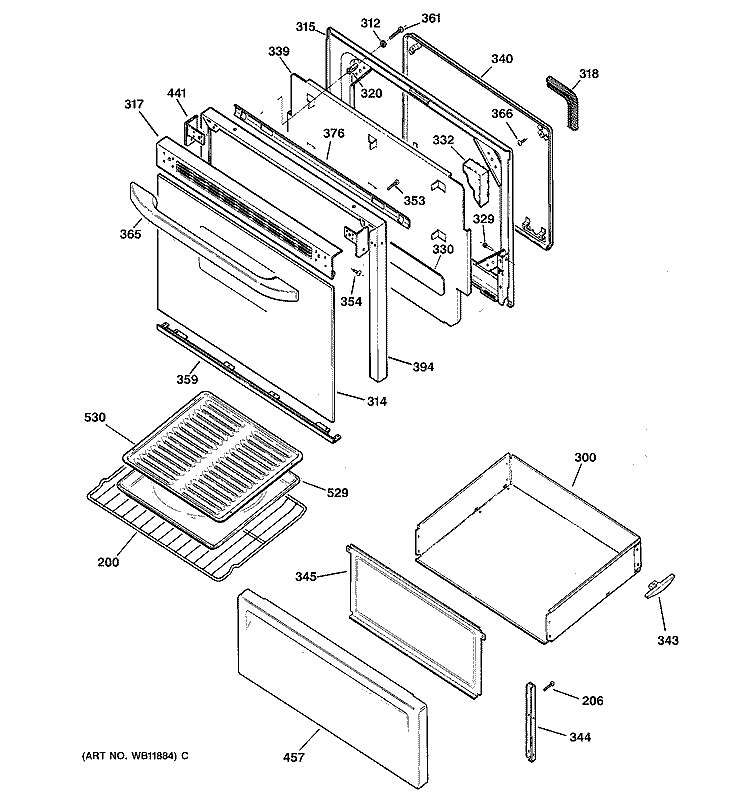 DOOR & DRAWER PARTS Diagram and Parts List for RB753BC2AD  Hotpoint Range