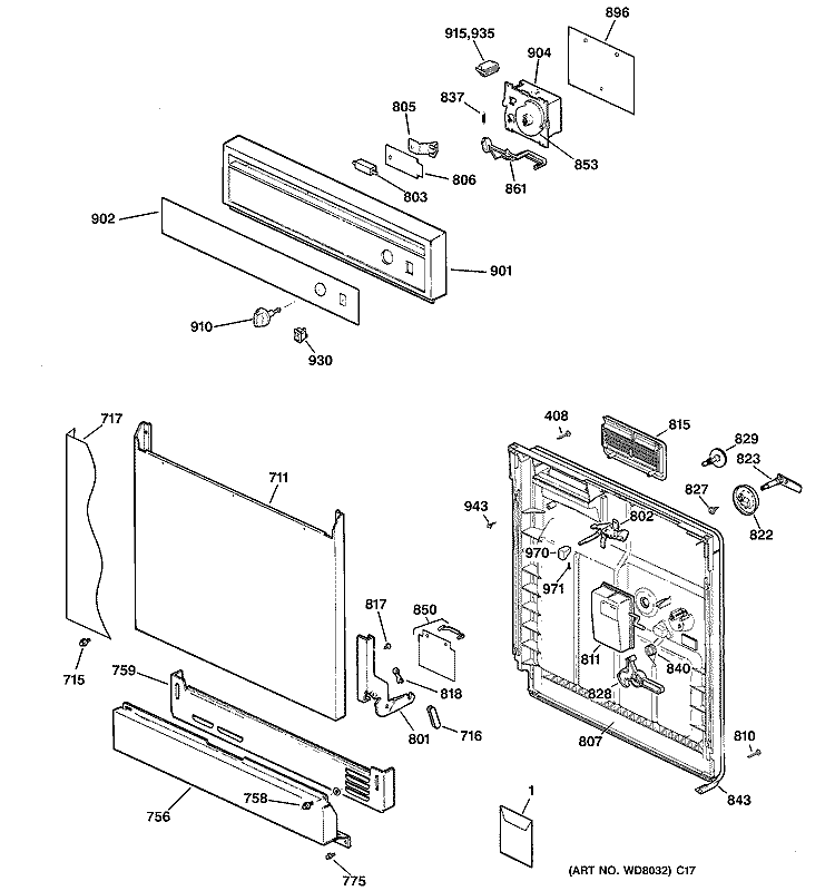 ESCUTCHEON & DOOR ASSEMBLY Diagram and Parts List for HDA1000Z11WH  Hotpoint Dishwasher