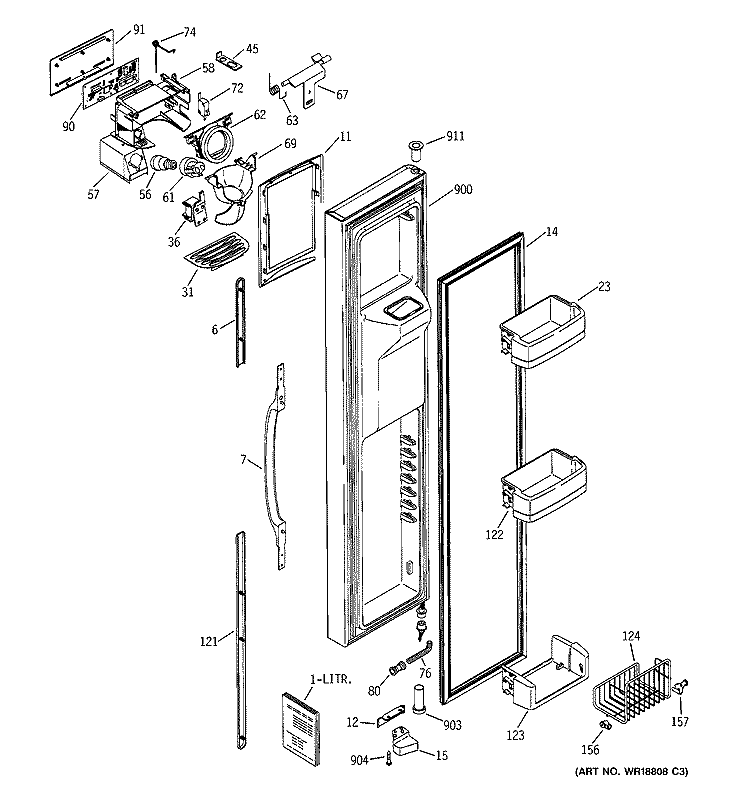 FREEZER DOOR Diagram and Parts List for GSS25TGMBCC  General Electric Refrigerator
