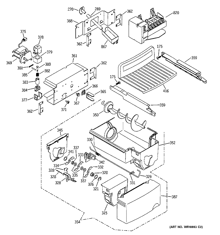 ICEMAKER & DISPENSER Diagram and Parts List for GSS25TGMBCC  General Electric Refrigerator