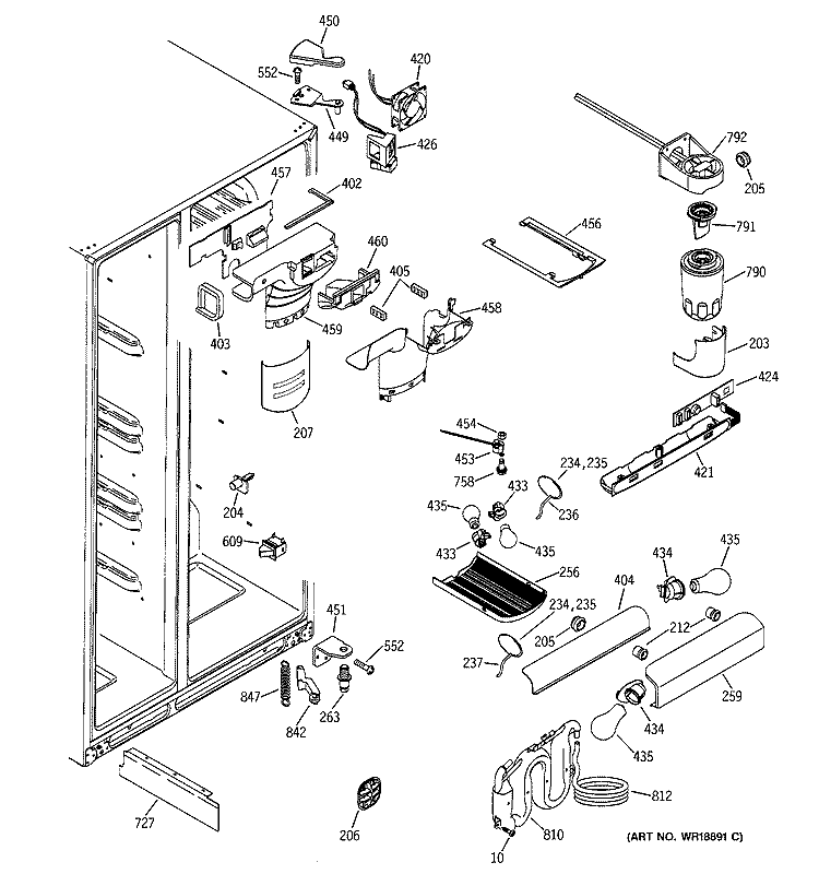 FREEZER SECTION Diagram and Parts List for GSS25TGMBCC  General Electric Refrigerator