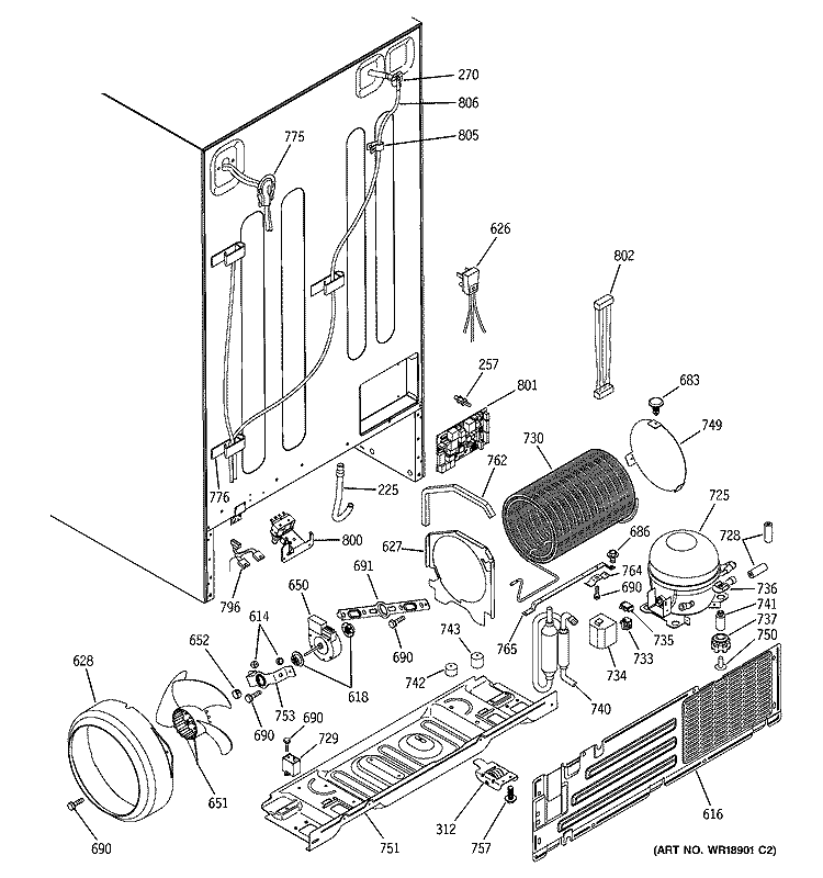 SEALED SYSTEM & MOTHER BOARD Diagram and Parts List for GSS25TGMBCC  General Electric Refrigerator