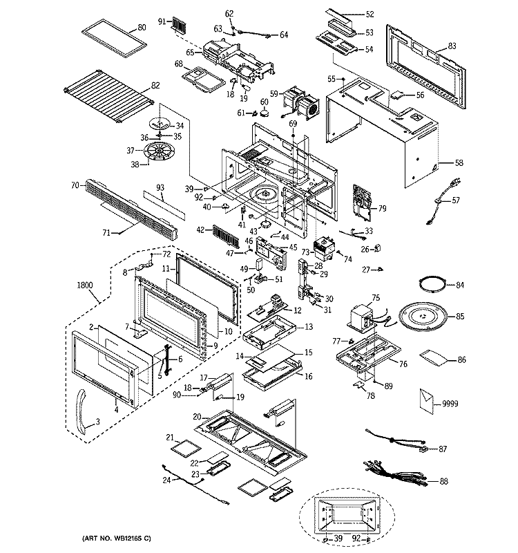 MICROWAVE Diagram and Parts List for JVM1650CB003  General Electric Microwave