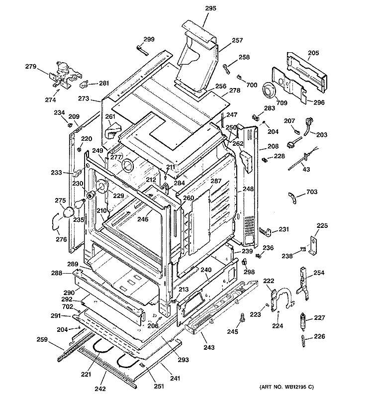 BODY PARTS Diagram and Parts List for JGBP90MEB3BC  General Electric Range