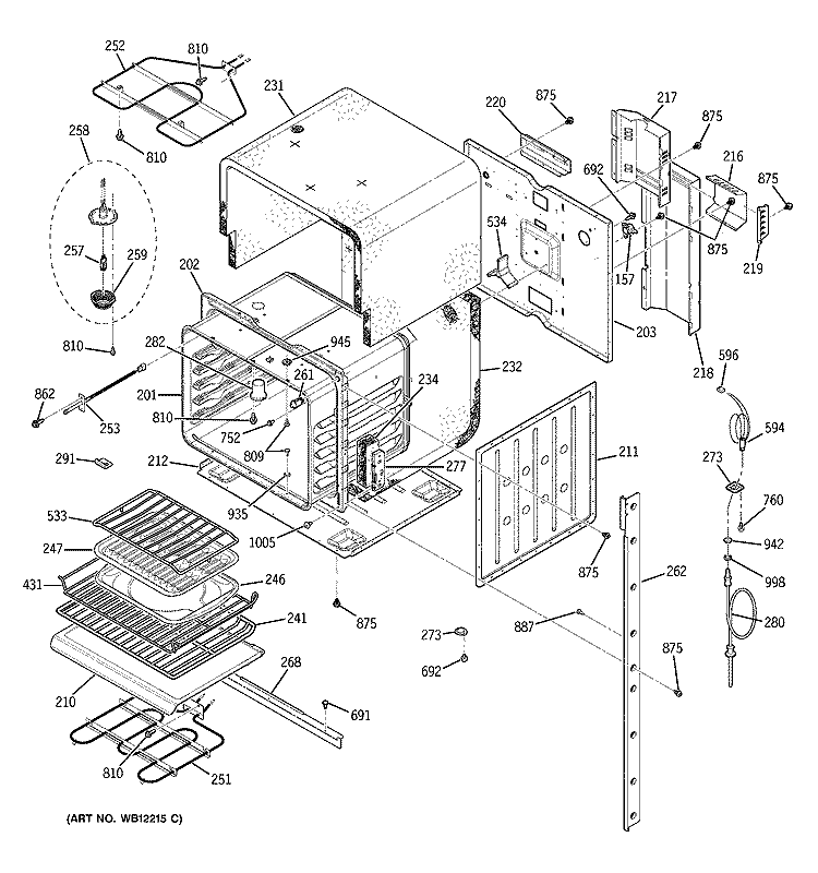 UPPER BODY Diagram and Parts List for JKP56SD1SS  General Electric Range