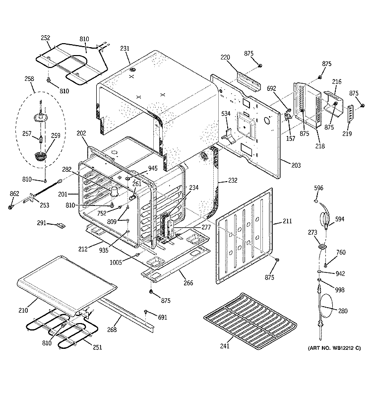 LOWER BODY Diagram and Parts List for ZEK957SD1SS  General Electric Wall Oven