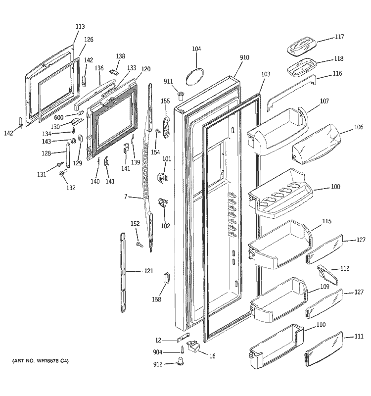 FRESH FOOD DOOR Diagram and Parts List for PSC23NHMCCC  General Electric Refrigerator