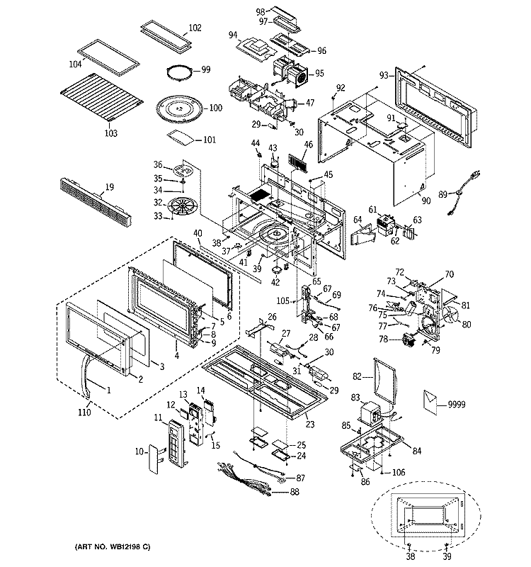 MICROWAVE Diagram and Parts List for JVM1840CD001  General Electric Microwave