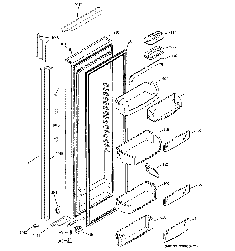 FRESH FOOD DOOR Diagram and Parts List for PSI23NGMCCC  General Electric Refrigerator