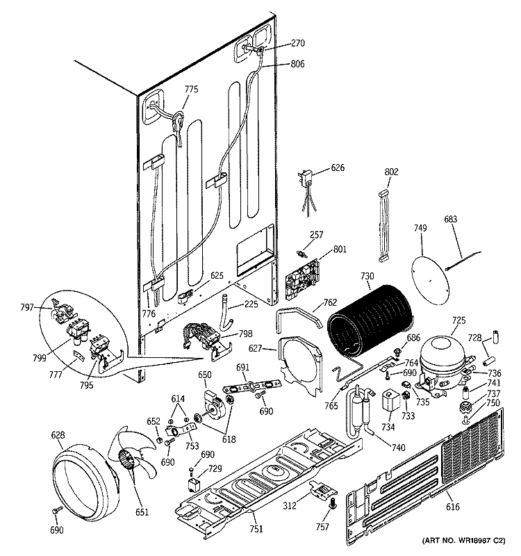SEALED SYSTEM & MOTHER BOARD Diagram and Parts List for PSC23NGMCCC  General Electric Refrigerator