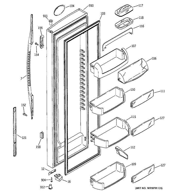 FRESH FOOD DOOR Diagram and Parts List for PSC23NGMCCC  General Electric Refrigerator