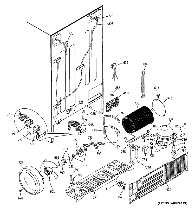 SEALED SYSTEM & MOTHER BOARD Diagram and Parts List for PSS25NGMCCC  General Electric Refrigerator