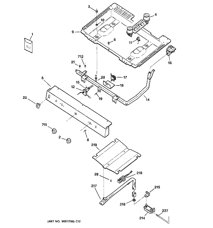 GAS & BURNER PARTS Diagram and Parts List for JGBS07PEA4WW  General Electric Range