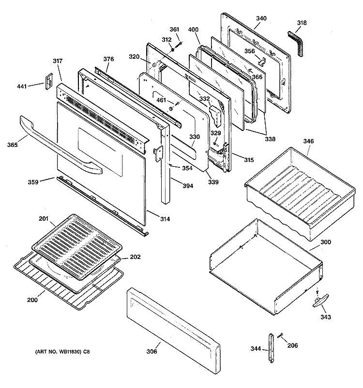 DOOR & DRAWER PARTS Diagram and Parts List for EGR3000ED1BB  General Electric Range