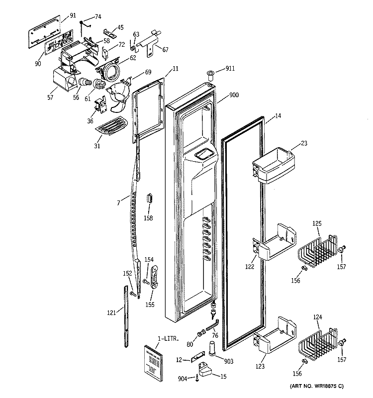 FREEZER DOOR Diagram and Parts List for PSC23NHMDCC  General Electric Refrigerator
