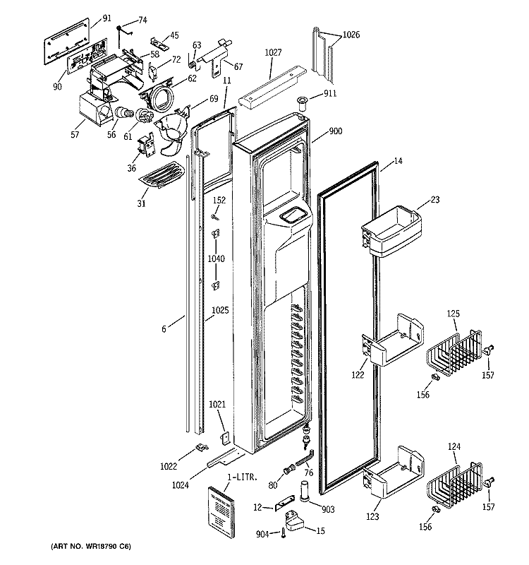 FREEZER DOOR Diagram and Parts List for PSI23NGMDCC  General Electric Refrigerator