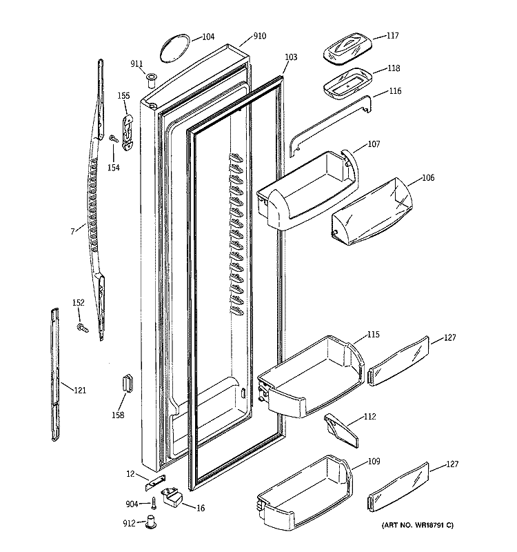 FRESH FOOD DOOR Diagram and Parts List for PSS25NGMDCC  General Electric Refrigerator