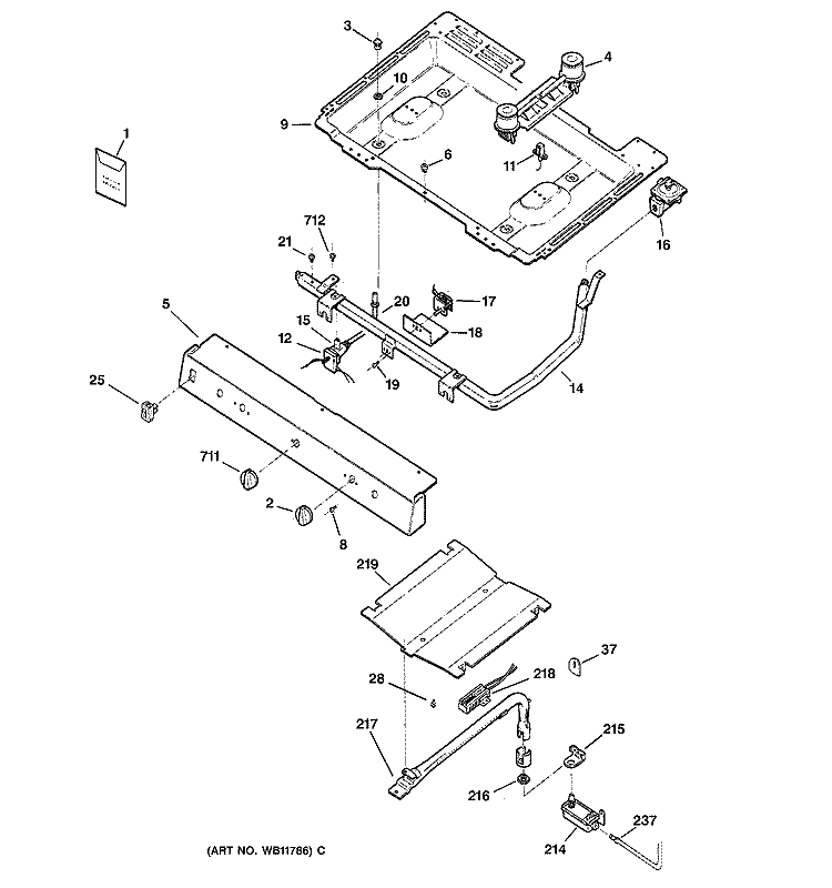 GAS & BURNER PARTS Diagram and Parts List for RGB526PEA2CT  Hotpoint Range