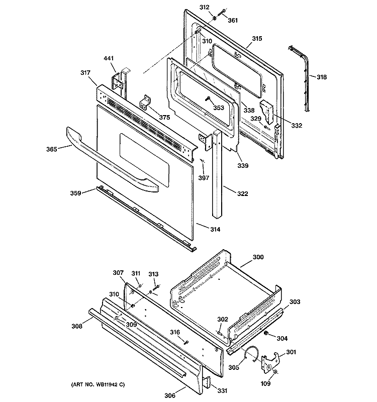 DOOR & DRAWER PARTS Diagram and Parts List for RGB535BEA2CT  Hotpoint Range
