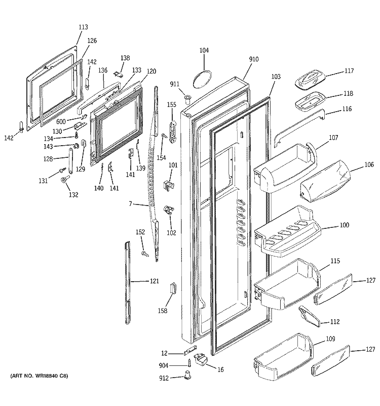 FRESH FOOD DOOR Diagram and Parts List for PSS29NHMDWW  General Electric Refrigerator