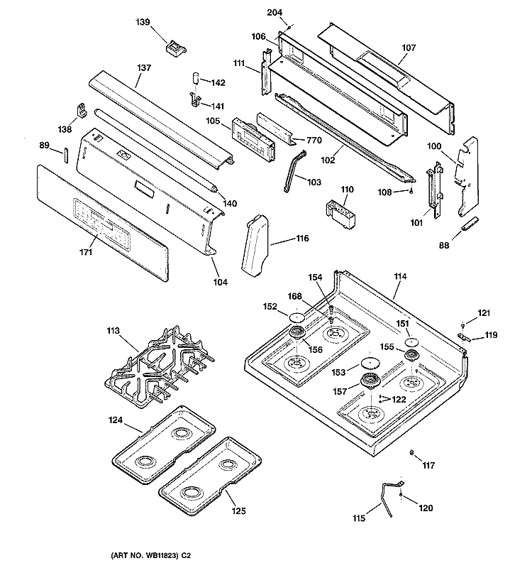 CONTROL PANEL & COOKTOP Diagram and Parts List for JGBP86BEB3BB  General Electric Range