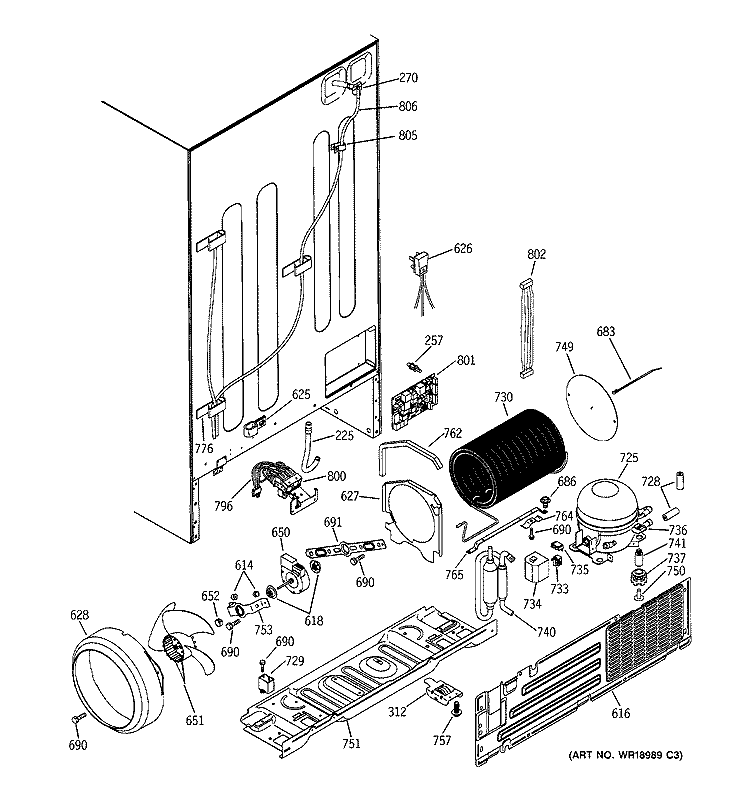 SEALED SYSTEM & MOTHER BOARD Diagram and Parts List for PSG25MIMACWW  General Electric Refrigerator
