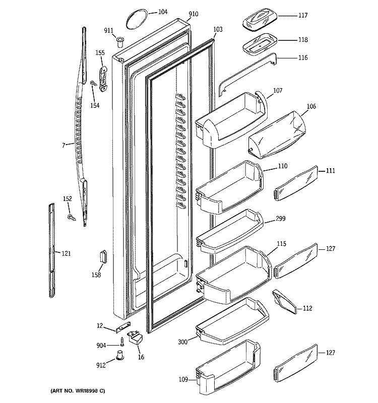FRESH FOOD DOOR Diagram and Parts List for PCG23MIMAFWW  General Electric Refrigerator