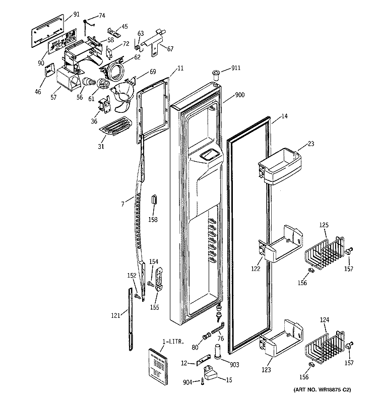 FREEZER DOOR Diagram and Parts List for PCG23NHMAFWW  General Electric Refrigerator