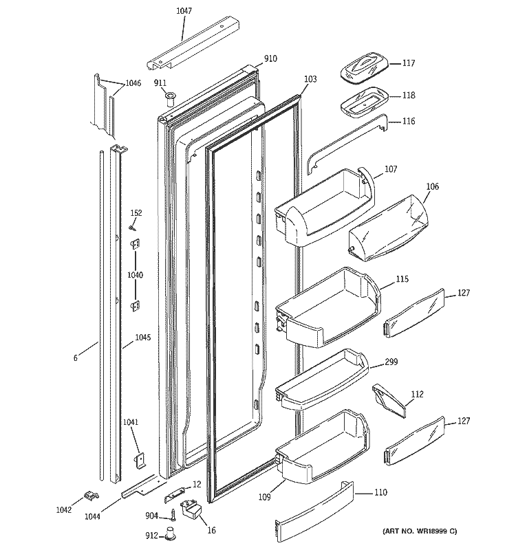 FRESH FOOD DOOR Diagram and Parts List for PIG21MIMAFBB  General Electric Refrigerator