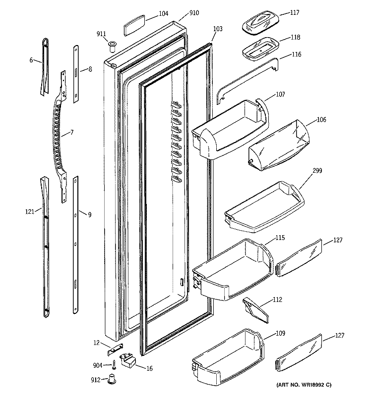 FRESH FOOD DOOR Diagram and Parts List for PSG27MIMAFWW  General Electric Refrigerator