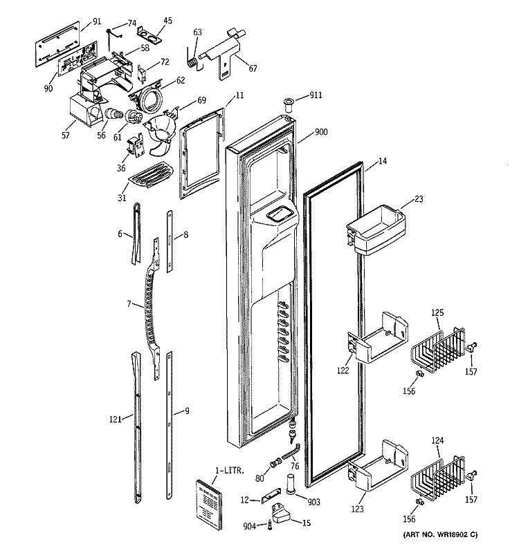 FREEZER DOOR Diagram and Parts List for ESS25LSMBBS  General Electric Refrigerator