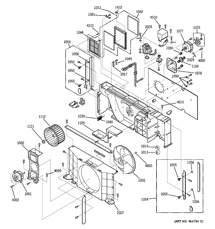 MOTOR & CHASSIS PARTS Diagram and Parts List for AZ25E09E4CM1  General Electric Air Conditioner