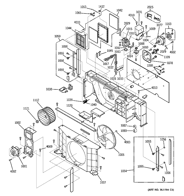 MOTOR & CHASSIS PARTS Diagram and Parts List for AZ35H09E4DM1  General Electric Air Conditioner