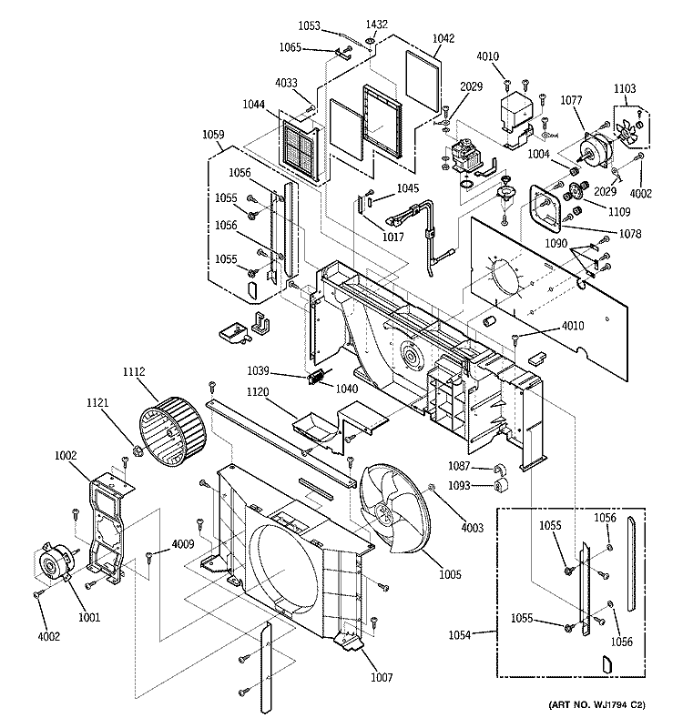 MOTOR & CHASSIS PARTS Diagram and Parts List for AZ35H09E3BM1  General Electric Air Conditioner