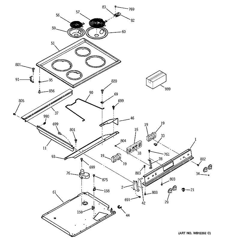 COOKTOP Diagram and Parts List for JSP34WD1WW  General Electric Range