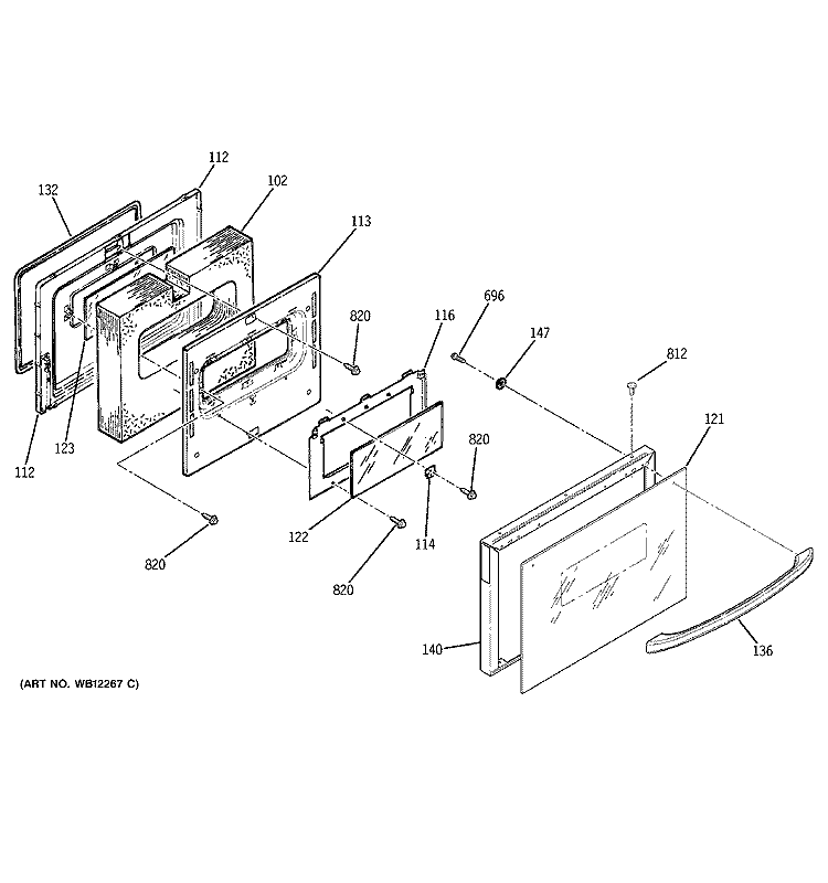 DOOR Diagram and Parts List for JSP34WD1WW  General Electric Range