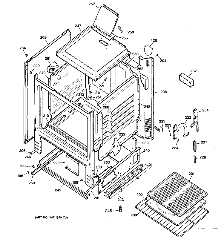 BODY PARTS Diagram and Parts List for JGBS04PPA4AD  General Electric Range