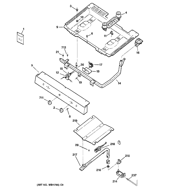 GAS & BURNER PARTS Diagram and Parts List for JGBS04PEA1CT  General Electric Range