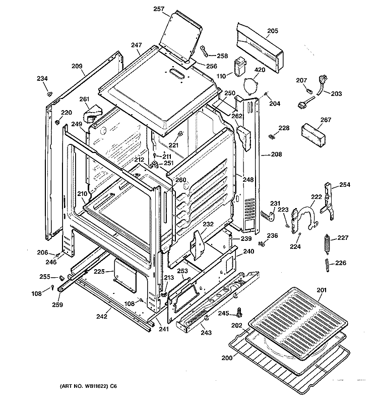 BODY PARTS Diagram and Parts List for JGBS04PEA1CT  General Electric Range