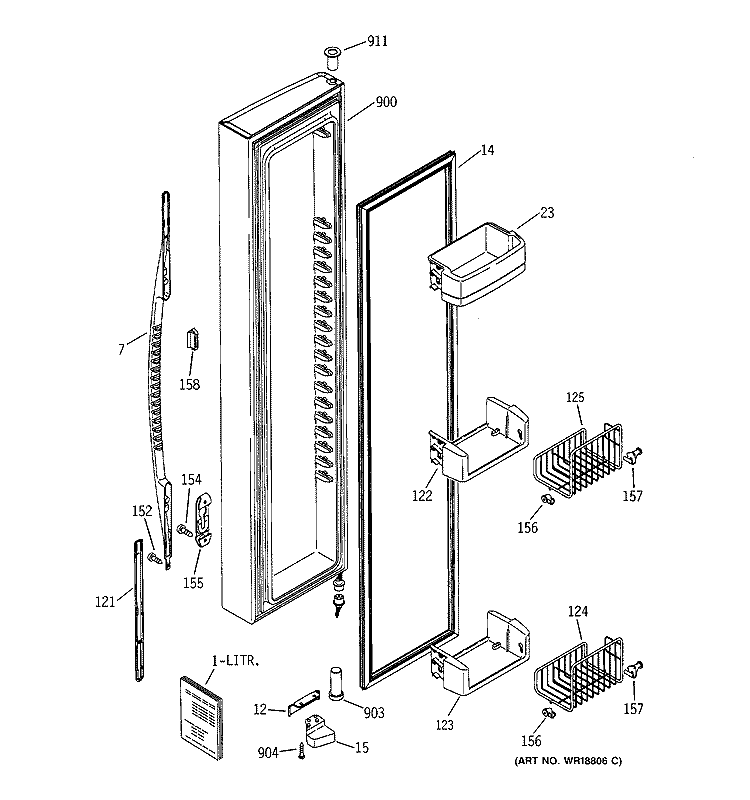 FREEZER DOOR Diagram and Parts List for RSK25LCMACCC  General Electric Refrigerator