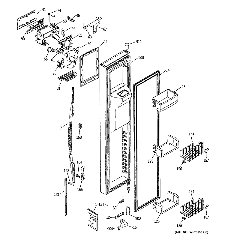 FREEZER DOOR Diagram and Parts List for RCK23MGMAFCC  General Electric Refrigerator