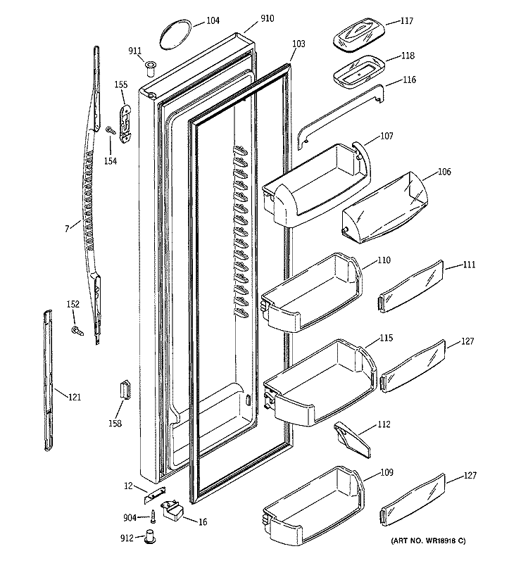 FRESH FOOD DOOR Diagram and Parts List for RCK23MGMAFCC  General Electric Refrigerator