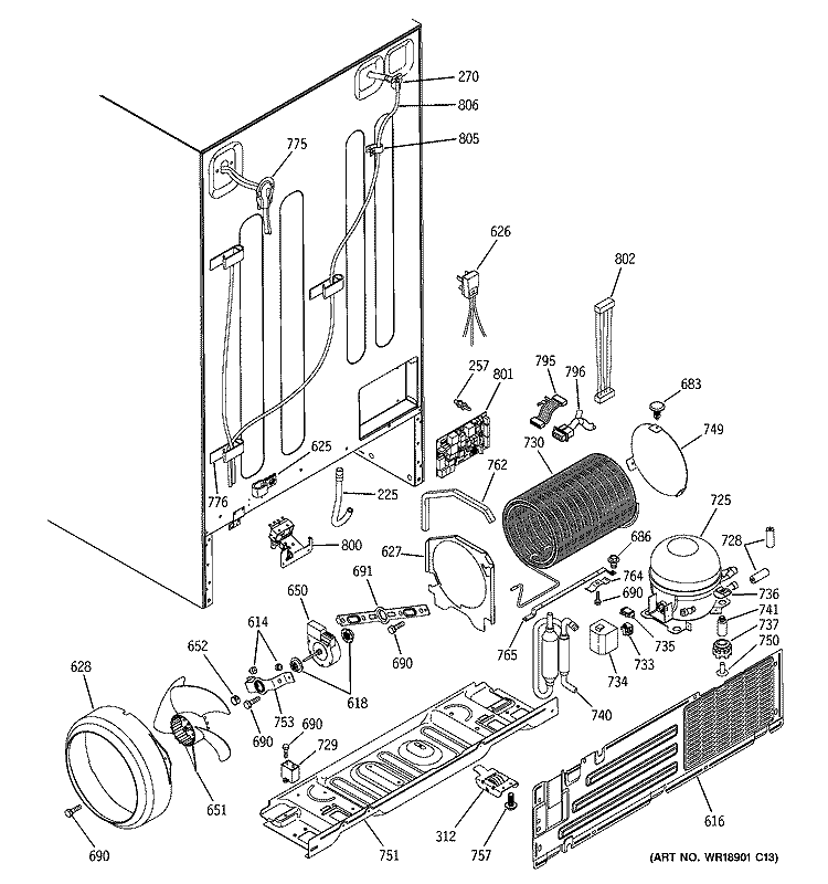 SEALED SYSTEM & MOTHER BOARD Diagram and Parts List for RCK23MGMAFCC  General Electric Refrigerator