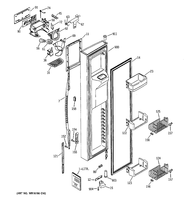FREEZER DOOR Diagram and Parts List for RSK27NGMACCC  General Electric Refrigerator