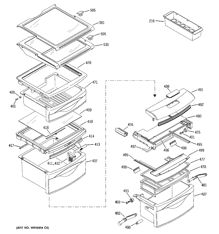 FRESH FOOD SHELVES Diagram and Parts List for RSK27NGMACCC  General Electric Refrigerator