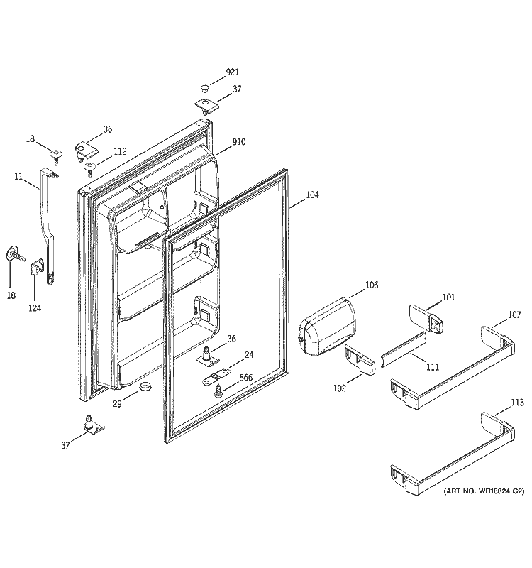 FRESH FOOD DOOR Diagram and Parts List for HTS18GBMBRWW  Hotpoint Refrigerator