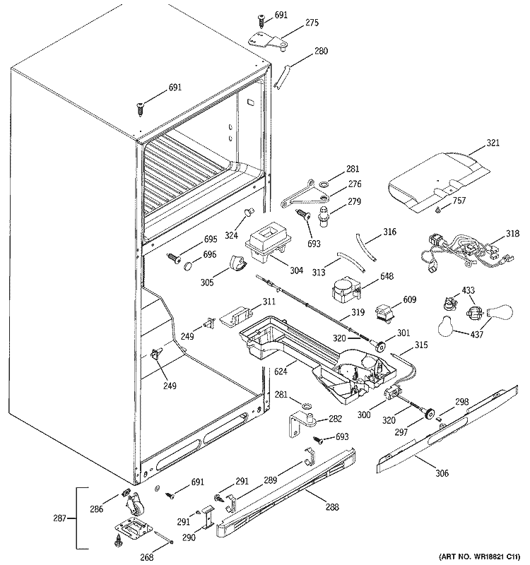 FRESH FOOD SECTION Diagram and Parts List for HTS18GBMBRWW  Hotpoint Refrigerator